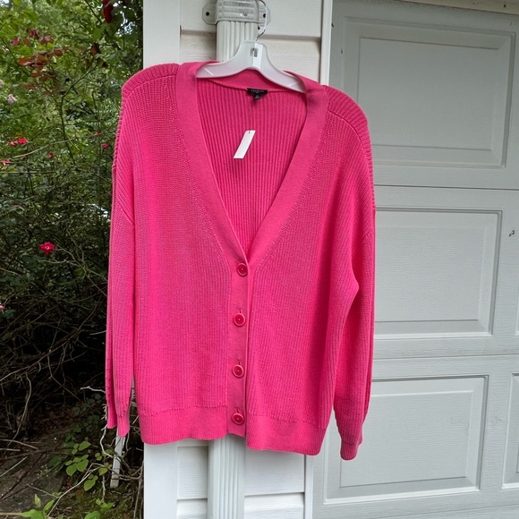 NWT Talbots Pretty Raspberry Pink V-Neck Cardigan Long Sleeve Sweater - Picture 5 of 5